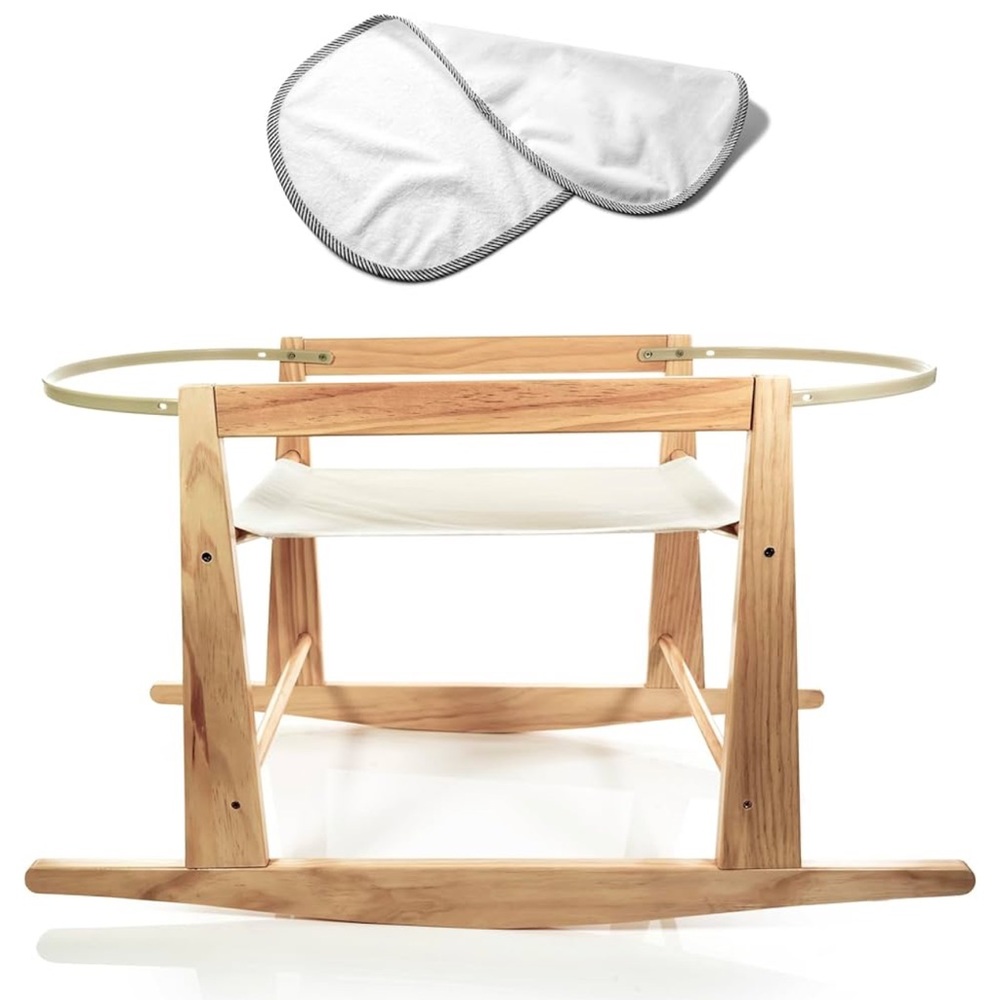 Natural Wooden Moses Baby Rocker with White Cushion